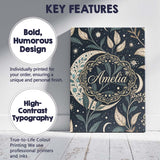 Personalised Name Botanical Crescent Moon Leaves Starry Night Custom Contemporary Display Canvas Wall Art Print Decor Picture Ready to Hang