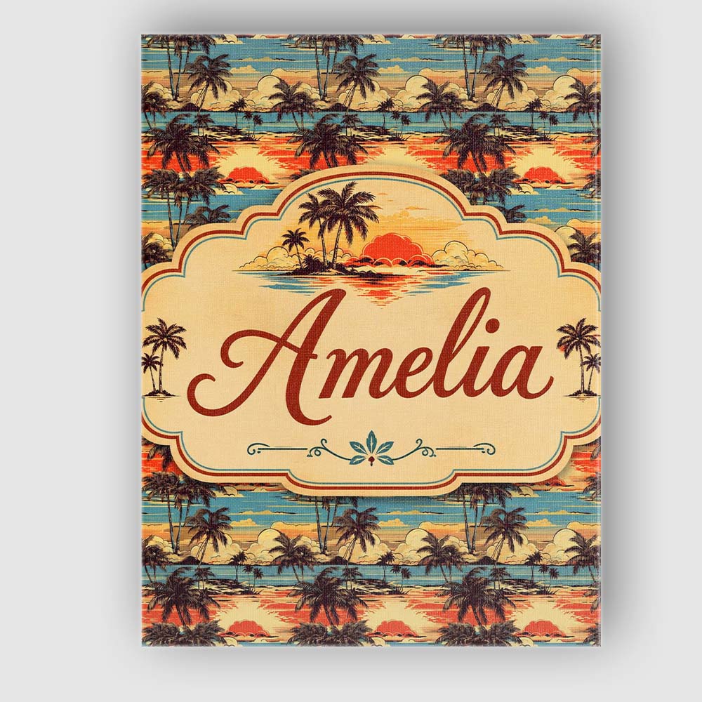 Personalised Name Tropical Palm Tree Sunset Custom  Bespoke Interior Contemporary Canvas Wall Art Print Decor Picture Ready to Hang
