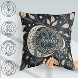 Custom Name Botanical Crescent Moon Leaves Starry Night Seamless Square Filled Cushion Throw Pillow Sofa Bed Home Decor Zip Washable UK Made