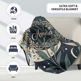 Botanical Crescent Moon Leaves Starry Night Seamless Pattern Lovely  Personalised Custom Name Super Soft Fleece Blanket Bed Sofa Throw