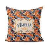 Custom Name Bold Orange Hibiscus Dark Tropical Pattern Name Cute Square Filled Cushion Throw Pillow Sofa Bed Home Decor Zip Washable UK Made
