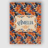 Personalised Name Bold Orange Hibiscus Dark Custom  Bespoke Interior Contemporary Canvas Wall Art Print Decor Picture Ready to Hang
