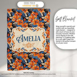 Bold Orange Hibiscus Dark Tropical Floral Seamless Pattern Name Cute  Personalised Custom Name Super Soft Fleece Blanket Bed Sofa Throw