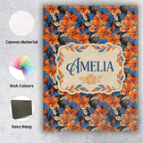 Personalised Name Bold Orange Hibiscus Dark Custom  Bespoke Interior Contemporary Canvas Wall Art Print Decor Picture Ready to Hang