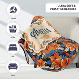 Bold Orange Hibiscus Dark Tropical Floral Seamless Pattern Name Cute  Personalised Custom Name Super Soft Fleece Blanket Bed Sofa Throw