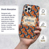 Bold Orange Hibiscus Dark Tropical Printed Design Custom Name Protective Phone Case Mobile Cover Durable Everyday Smartphone Shock Resistant