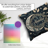 Custom Name Botanical Crescent Moon Leaves Starry Night Seamless Square Filled Cushion Throw Pillow Sofa Bed Home Decor Zip Washable UK Made