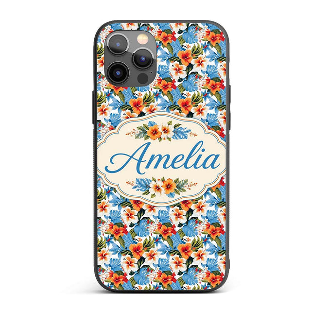 Exotic Island Hibiscus Ocean Wave Scenic Seamless Custom Name Protective Phone Case Mobile Cover Durable Everyday Smartphone Shock Resistant