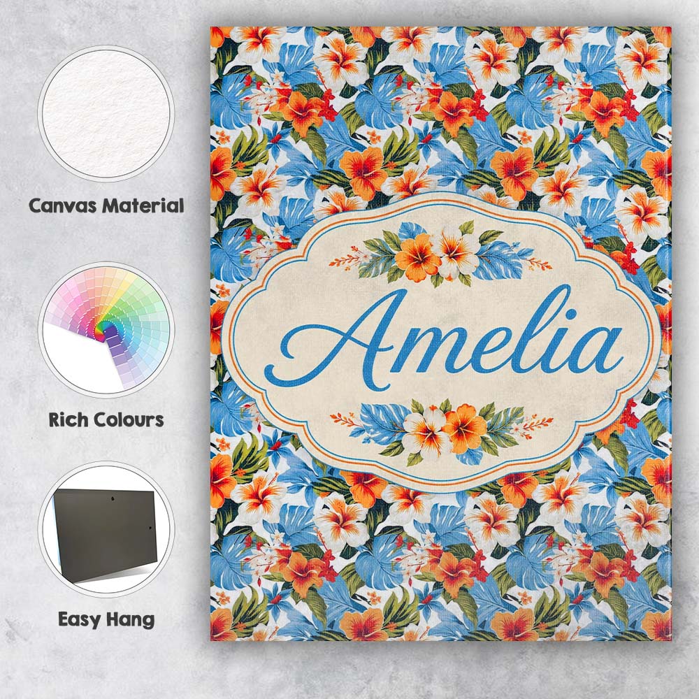 Personalised Name Exotic Island Hibiscus Custom  Unique Gift Idea Elegant Feature Canvas Wall Art Print Decor Picture Ready to Hang