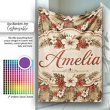 Vintage Beige Red Hibiscus Tropical Floral Seamless Pattern Name  Personalised Custom Name Super Soft Fleece Blanket Bed Sofa Throw