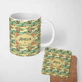Personalized Custom Name Hawaiian Island Beach People Tropical Scene Seamless Pattern Name 11oz Ceramic Coffee Tea Mug White Large Handle