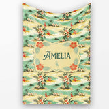 Hawaiian Island Beach People Tropical Scene Seamless Pattern Name  Personalised Custom Name Super Soft Fleece Blanket Bed Sofa Throw