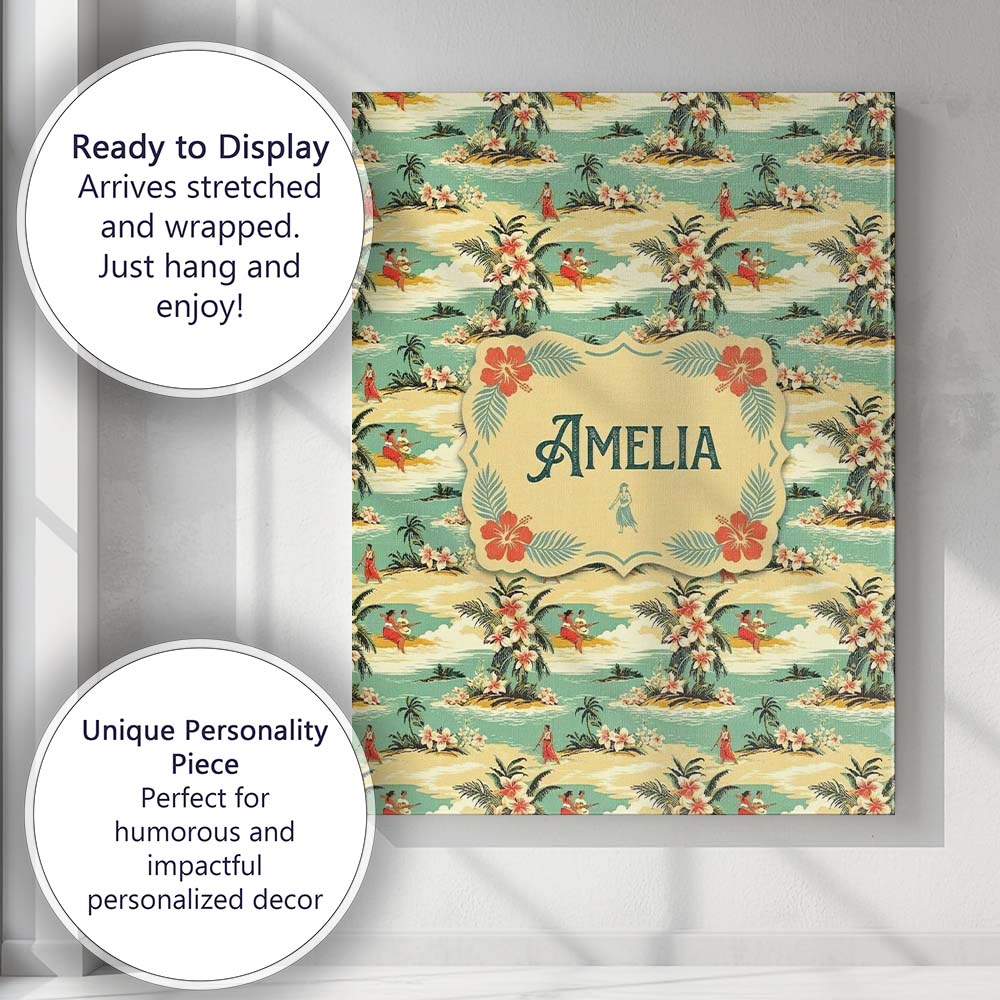 Personalised Name Hawaiian Island Beach Custom  Modern Room Accent Elegant Feature Canvas Wall Art Print Decor Picture Ready to Hang