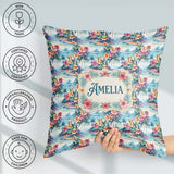 Custom Name Pastel Tropical Lagoon Hibiscus Scenic Seamless Name Square Filled Cushion Throw Pillow Sofa Bed Home Decor Zip Washable UK Made