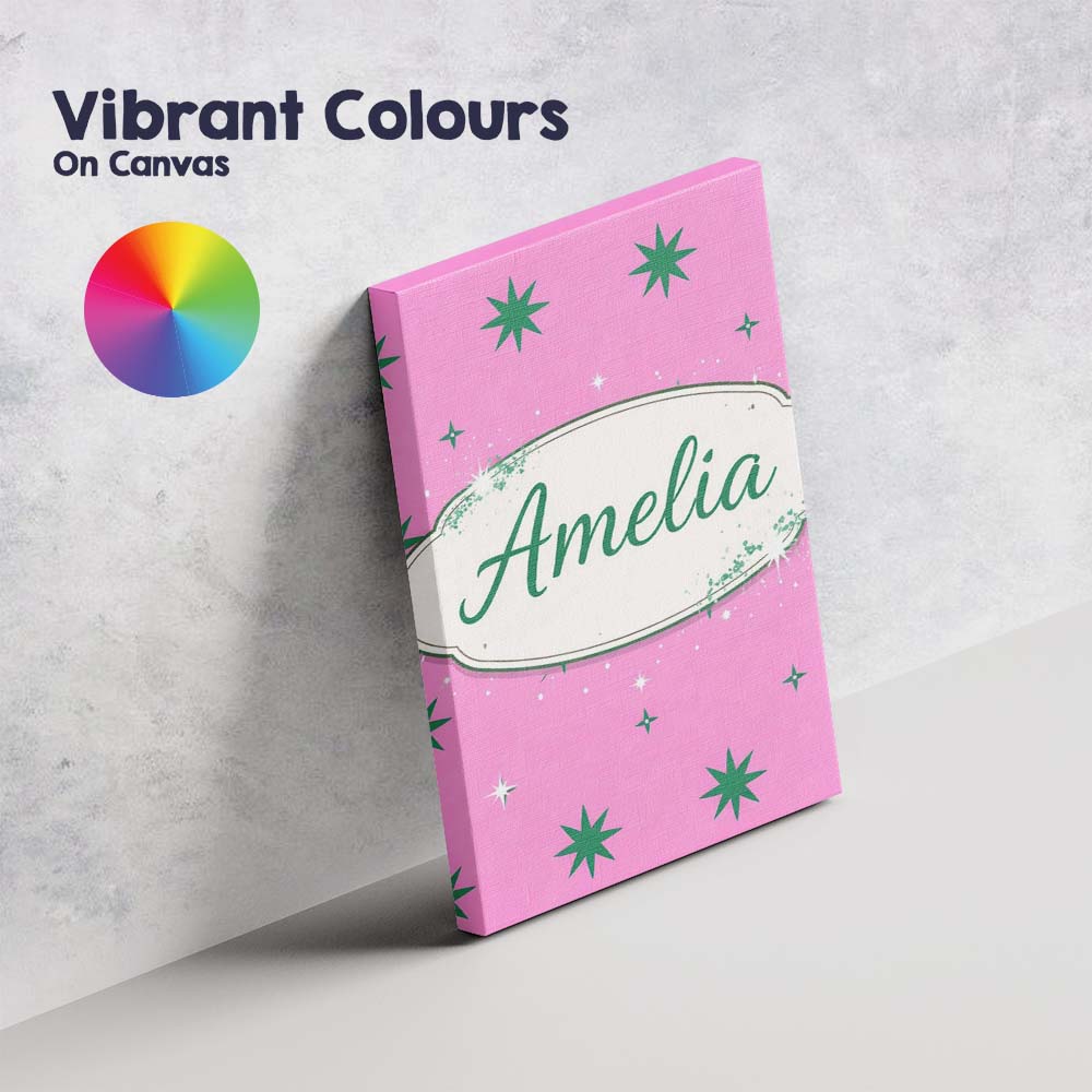 Personalised Name Green Star Shapes on Pink Background Seamless Custom  Statement Canvas Wall Art Print Decor Picture Ready to Hang