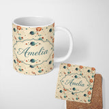 Personalized Custom Name Minimal Beige Planets Orbit Space Seamless Pattern Cosmic Lovely 11oz Ceramic Coffee Tea Mug White Large Handle