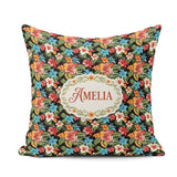 Custom Name Tropical Hibiscus Floral Leaves Seamless Pattern Art Square Filled Cushion Throw Pillow Sofa Bed Home Decor Zip Washable UK Made