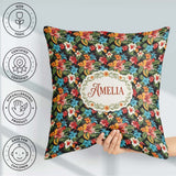 Custom Name Tropical Hibiscus Floral Leaves Seamless Pattern Art Square Filled Cushion Throw Pillow Sofa Bed Home Decor Zip Washable UK Made