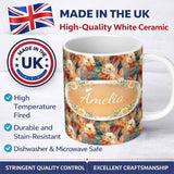 Personalized Custom Name Colorful Artistic Bunny Abstract Seamless Pattern Cute Unique Gift 11oz Ceramic Coffee Tea Mug White Large Handle