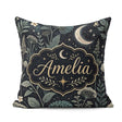 Custom Name Dark Moon Stars Night Meadow Seamless Pattern Lovely Square Filled Cushion Throw Pillow Sofa Bed Home Decor Zip Washable UK Made