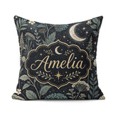 Custom Name Dark Moon Stars Night Meadow Seamless Pattern Lovely Square Filled Cushion Throw Pillow Sofa Bed Home Decor Zip Washable UK Made