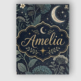 Personalised Name Dark Botanical Moon Stars Night Meadow Seamless Custom  Bespoke Canvas Wall Art Print Decor Picture Ready to Hang