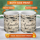 Personalized Custom Name Elegant Ocean Waves Neutral Tones Seamless Pattern Art Name Cute 11oz Ceramic Coffee Tea Mug White Large Handle