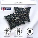 Custom Name Dark Moon Stars Night Meadow Seamless Pattern Lovely Square Filled Cushion Throw Pillow Sofa Bed Home Decor Zip Washable UK Made