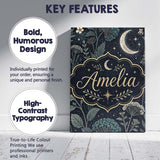 Personalised Name Dark Botanical Moon Stars Night Meadow Seamless Custom  Bespoke Canvas Wall Art Print Decor Picture Ready to Hang