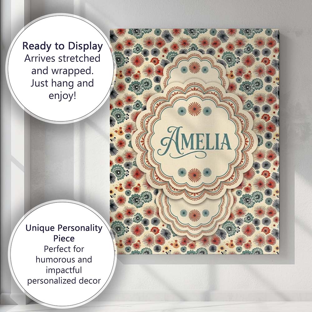 Personalised Name Floral Burst Ditsy Custom Premium Decorative Design Modern Room Accent Canvas Wall Art Print Decor Picture Ready to Hang