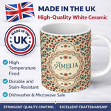 Personalized Custom Name Floral Burst Ditsy Flowers Seamless Pattern Art Name Cute Unique 11oz Ceramic Coffee Tea Mug White Large Handle
