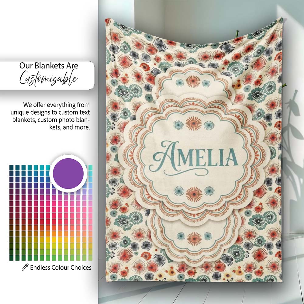 Floral Burst Ditsy Flowers Seamless Pattern Art Name Cute Unique  Personalised Custom Name Super Soft Fleece Blanket Bed Sofa Throw