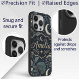 Dark Botanical Moon Stars Night Meadow Seamless Custom Name Protective Phone Case Mobile Cover Durable Everyday Smartphone Shock Resistant