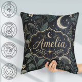 Custom Name Dark Moon Stars Night Meadow Seamless Pattern Lovely Square Filled Cushion Throw Pillow Sofa Bed Home Decor Zip Washable UK Made