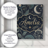Personalised Name Dark Botanical Moon Stars Night Meadow Seamless Custom  Bespoke Canvas Wall Art Print Decor Picture Ready to Hang