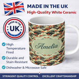 Personalized Custom Name Classic Japanese Waves Red Blossom Seamless Pattern Art Name Cute 11oz Ceramic Coffee Tea Mug White Large Handle