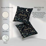 Custom Name Dark Moon Stars Night Meadow Seamless Pattern Lovely Square Filled Cushion Throw Pillow Sofa Bed Home Decor Zip Washable UK Made