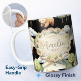 Personalized Custom Name Watercolor Bear Forest Mountain Scenic Seamless Pattern Lovely 11oz Ceramic Coffee Tea Mug White Large Handle