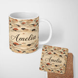 Personalized Custom Name Earth Tone Abstract Waves Geometric Seamless Pattern Art Name Cute 11oz Ceramic Coffee Tea Mug White Large Handle