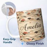 Personalized Custom Name Earth Tone Abstract Waves Geometric Seamless Pattern Art Name Cute 11oz Ceramic Coffee Tea Mug White Large Handle