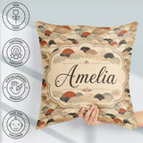 Custom Name Earth Tone Abstract Waves Geometric Pattern Art Name Square Filled Cushion Throw Pillow Sofa Bed Home Decor Zip Washable UK Made