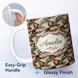 Personalized Custom Name Vintage Floral Waves Oriental Garden Seamless Pattern Name Cute 11oz Ceramic Coffee Tea Mug White Large Handle