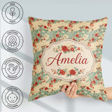Custom Name Japanese Fans Floral Blossom Pastel Seamless Pattern Square Filled Cushion Throw Pillow Sofa Bed Home Decor Zip Washable UK Made