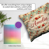 Custom Name Japanese Fans Floral Blossom Pastel Seamless Pattern Square Filled Cushion Throw Pillow Sofa Bed Home Decor Zip Washable UK Made