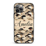 Elegant Gold Black Floral Fan Seamless Pattern Custom Name Protective Phone Case Mobile Cover Durable Everyday Smartphone Shock Resistant