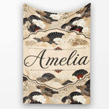 Elegant Gold Black Floral Fan Seamless Pattern Name Cute Unique Gift  Personalised Custom Name Super Soft Fleece Blanket Bed Sofa Throw