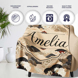 Elegant Gold Black Floral Fan Seamless Pattern Name Cute Unique Gift  Personalised Custom Name Super Soft Fleece Blanket Bed Sofa Throw