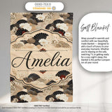 Elegant Gold Black Floral Fan Seamless Pattern Name Cute Unique Gift  Personalised Custom Name Super Soft Fleece Blanket Bed Sofa Throw