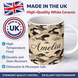 Personalized Custom Name Elegant Gold Black Floral Fan Seamless Pattern Name Cute Unique Gift 11oz Ceramic Coffee Tea Mug White Large Handle