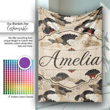 Elegant Gold Black Floral Fan Seamless Pattern Name Cute Unique Gift  Personalised Custom Name Super Soft Fleece Blanket Bed Sofa Throw